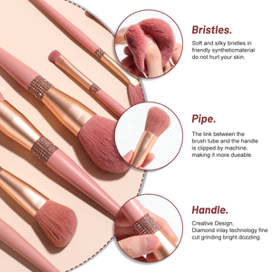 Juego de 10 Brochas de <span class=keywords><strong>Maquillaje</strong></span> para <span class=keywords><strong>Mujer</strong></span> con Logotipo Personalizado, Color Rosa Brillante, con Cristales y Brocha para Rostro y Afeitado Incluida - Product Image 3