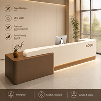 Comptoir de réception LED rectangulaire en bois grainé avec logo personnalisé, design minimaliste pour entreprise, salon de beauté, spa, comptoir d'accueil, caisse