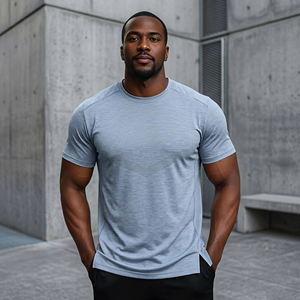 โรงงานผลิตเสื้อผ้าฝึกซ้อมแบบสั่งทำพิเศษ ไซส์ใหญ่ ลายปั๊มนูน ด้านข้างผ่า สำหรับฟิตเนส แคมป์ปิ้ง เสื้อคอมเพรสชั่น เสื้อยืดกีฬาสำหรับนักวิ่ง - Product Image 1