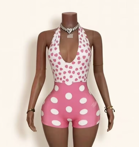 PEEQI Tuta Estiva in COTONE misto rosa, Streetwear Carino Senza Maniche con Schiena Scoperta a Pois, Tuta Intera Casual <span class=keywords><strong>Elegante</strong></span> da <span class=keywords><strong>Donna</strong></span> - Product Image 2