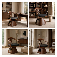 Fauteuil-lit pour chien et chat de style Mid-Century Modern en bois de noyer, pivotant à 360°, canapé pour animaux de compagnie, motif uni, coussin en coton et lin, mobilier design pour animaux.