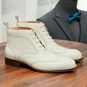 Bottes Chukka pour homme style anglais, imperméables, en cuir, avec broderie, doublure en cuir de vachette blanc, pour l'automne et l'hiver - Product Image 5