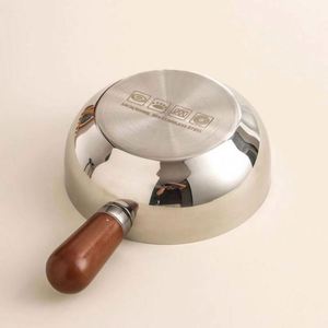 Modern Stainless Steel <b>Small</b> <b>Pot</b> with Wooden Handle Non-Stick Coating Sustainable Design for Noodle Snack Baby Food Milk Cooking - Product Image 2