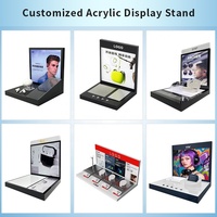 Rak Display Headset Akrilik Modern 3mm Desain Bebas Custom dengan Lampu LED Putih, Definisi Tinggi, UV, Nirkabel, Cetak Logo Headphone