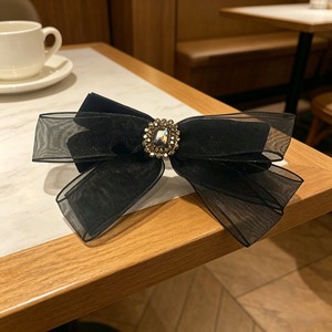 Luxury rhinestone <b>bow</b> hair <b>clip</b>, velvet French high-end bangs <b>clip</b>, textured organza Korean style - Product Image 4