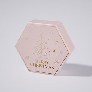 Caja de Regalo Hexagonal Rosa para Joyería con Diseño Navideño en Dorado, Empaque Rígido para Juego de Collar, Pendientes, Anillo y Pulsera - Product Image 5