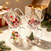 Mug en verre borosilicate à double paroi avec poignée, motif de Noël, pour lait, café, thé, cadeau d'affaires