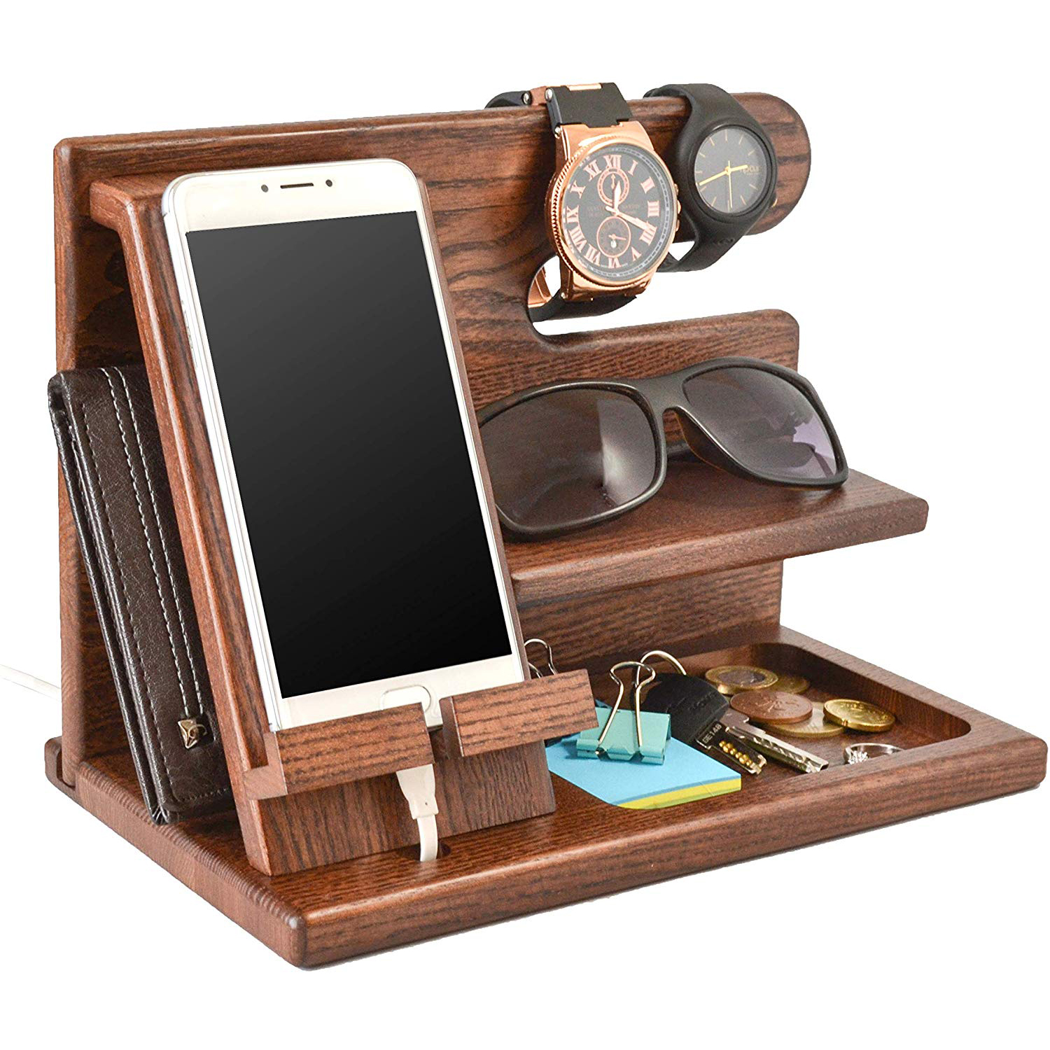 Новое поступление, деревянная док-станция для телефона, зольный держатель для ключей, бумажник, подставка, органайзер для часов