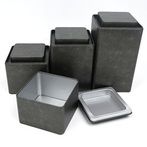 Boîte de rangement en métal carrée noire vintage vide en gros pour thé, snacks et aliments - Product Image 2