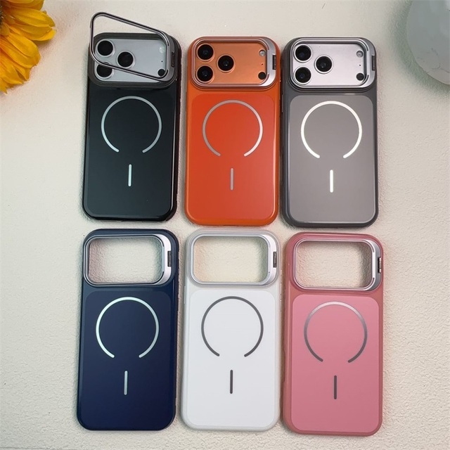 Camera Lens Bracket Cell Phone Cover for iPhone 17 Pro Max Magnetic IMD Phone case with Kickstand for iPhone 17 16 15 14 13 12