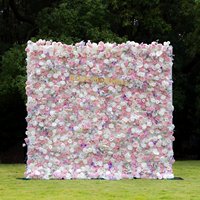 Dinding Bunga Buatan Sutra Mawar Gypsophila Putih 5D 8ft X 8ft Bentuk Persegi, Dapat Digulung, untuk Dekorasi Latar Belakang Pernikahan
