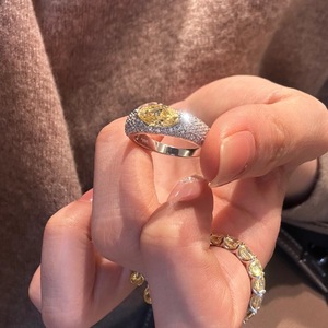 Anillo de Plata Pura S925 con Incrustaciones de Diamantes Amarillos de Alta Calidad, Diseño de Círculo Completo, Joyería de Lujo - Product Image 2