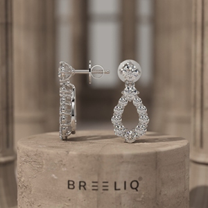 Boucles d'oreilles pendantes élégantes en or massif 14 carats avec diamants ronds en forme de goutte d'eau, bijoux fins pour mariage, cadeau de luxe pour femme - Product Image 2