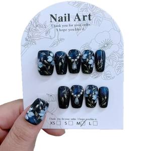 Juego de 10 <span class=keywords><strong>Uñas</strong></span> <span class=keywords><strong>Postizas</strong></span> Largas Hechas a Mano, <span class=keywords><strong>Uñas</strong></span> Francesas Reutilizables de Alta Calidad - Product Image 2