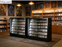Vitrine d'exposition de cartes à collectionner Maxsen personnalisable, moderne, avec éclairage LED, à un seul côté, étagères multi-matériaux, montage facile, portable