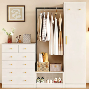 Perchero de <span class=keywords><strong>madera</strong></span> maciza, cómoda sencilla para dormitorio de uso doméstico, perchero pequeño integrado con la cama. - Product Image 5