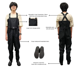 Vadeadores de Pesca con Botas Integradas al por Mayor, Vadeadores de Pecho Impermeables y Transpirables Personalizados, Botas de PVC con Forro de Neopreno y Suela de Fieltro con Tachuelas - Product Image 2