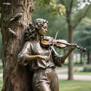 รูปปั้นทองสัมฤทธิ์ขนาดใหญ่สำหรับผู้หญิงรูปปั้นหล่อรูปไวโอลินเล่นไวโอลินกลางแจ้งสวนสาธารณะสั่งทำได้ - Product Image 3