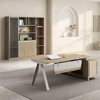 Bureau de direction en bois grainé avec pieds en fer, panneau de modestie, tiroir de rangement – Bureau de luxe durable