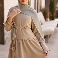 Robe élégante pour femmes musulmanes 2026, avec appliques florales 3D, taille à nouer, Abaya modeste, vêtement islamique long, couleur personnalisée, fabricant