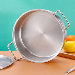 Marmite en acier inoxydable à fond tri plis robuste avec couvercle en acier Double poignée pour marmite à gaz à induction de soupe - Product Image 4