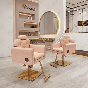 Yoocell Kursi Salon Desain Paku Keling Emas, Kursi Peluquería Desain Keling Emas, Kursi Penataan Rambut, Merah Muda