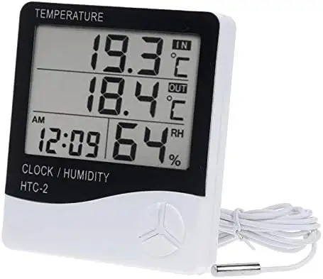 3 em 1 temperatura e umidade medidor com relógio lcd digital indoor ao ar livre multi termômetro higrômetro relógio Htc-2