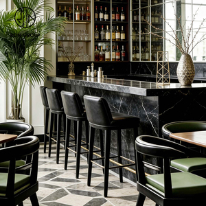 Ensemble de table et de chaises de restaurant moderne en bois vert et cuir, multifonctionnel, pour la restauration rapide et les cafés - Product Image 6