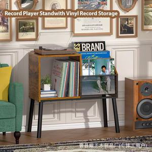 Wooden three-tiered vinyl <b>record</b> rack, retro style gramophone <b>stand</b> for living room and bedroom. - Product Image 3