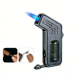 Briquet à flamme jet <span class=keywords><strong>3</strong></span> en 1 avec perforateur de cigares et aiguille, briquet à cigares au butane coupe-vent - Product Image 1