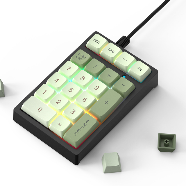 Numeric Keypad RGB 21 Keys PBT Keycaps for Laptop Notebook Surface Tabulation Accounting Mechanical Keyboard USB 2.4G Wireless
