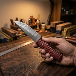 Couteau à lame fixe Drop Point en acier Damas forgé, manche en bois Pakka bleu, personnalisable pour la chasse, le camping et la survie, garantie 3 ans - Product Image 4