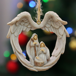 अभिभावक देवदूत के साथ पवित्र परिवार धार्मिक जन्म दृश्य क्रिसमस पेड़ इनडोर टेबलटॉप सजावट के लिए गहने - Product Image 3