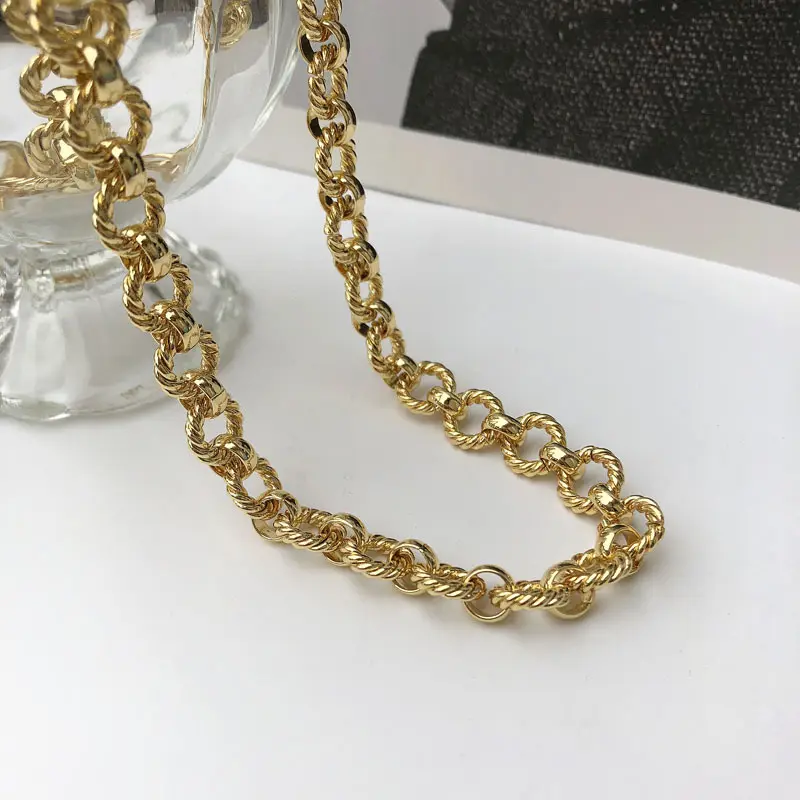 Hot Sale Brass Twist Chain 18k Gold Plating Luxury Chunky Choker Necklace Brass Adjustable Necklace for Women