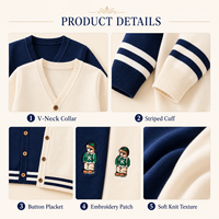 Kinder Frühling Herbst Strickjacke V-Ausschnitt Bestickte Preppy-Strickjacke Langarm Lässiger Schulstil Oberteil