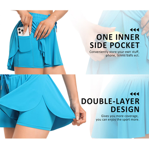 Shorts de sport 2 en 1 pour femmes, respirants, pour la course à pied, le yoga, la <span class=keywords><strong>randonnée</strong></span>, athlétiques, à séchage rapide, avec doublure et poches pour téléphone - Product Image 6