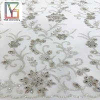 Nouvel Arrivage Tissu en Dentelle Africaine avec Pierres de Cristal, Tissu Perlé en Gros, Tissu en Dentelle à Paillettes, Tissu en Dentelle Maillée, Tissu Perlé pour Robes de Soirée