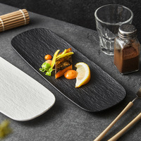 Assiette longue en céramique à texture ardoise, noire et blanche, rectangulaire, pour sushi, steak, apéritif, plateau de service pour restaurant occidental