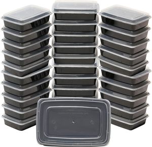 Contenants alimentaires rectangulaires noirs jetables en plastique de 24 oz, 28 oz, 32 oz, compatibles micro-ondes, pour préparation de repas - Product Image 1