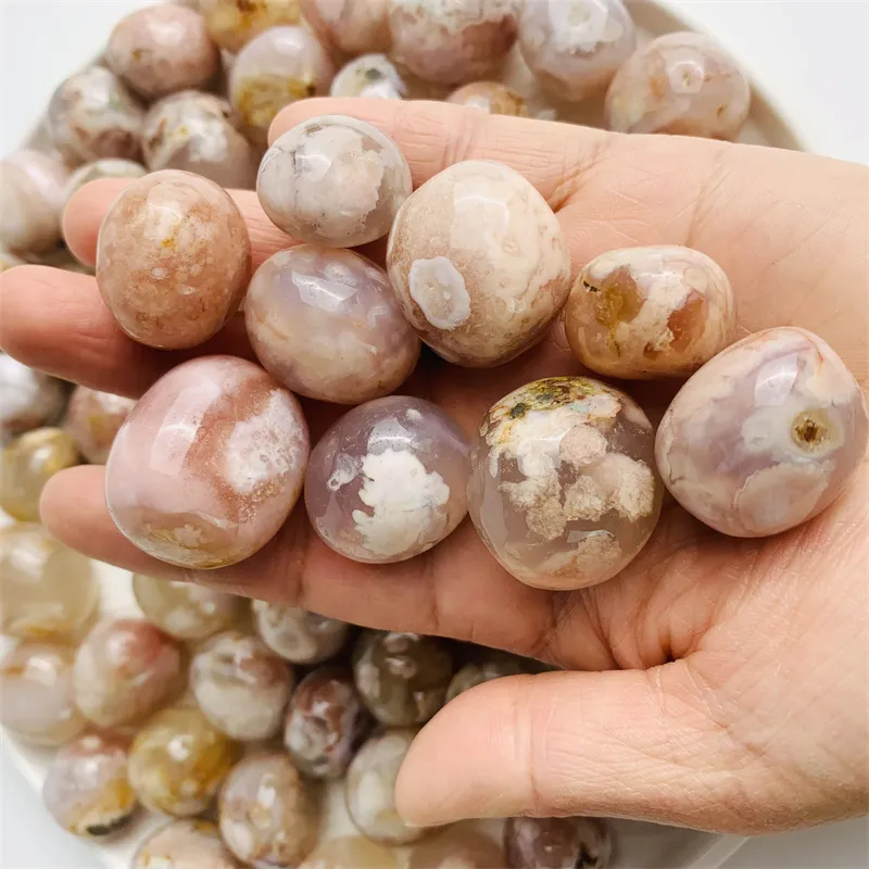 Wholesale bulk healing stones pink and green flower agate tumbled stone for decoration   gifts