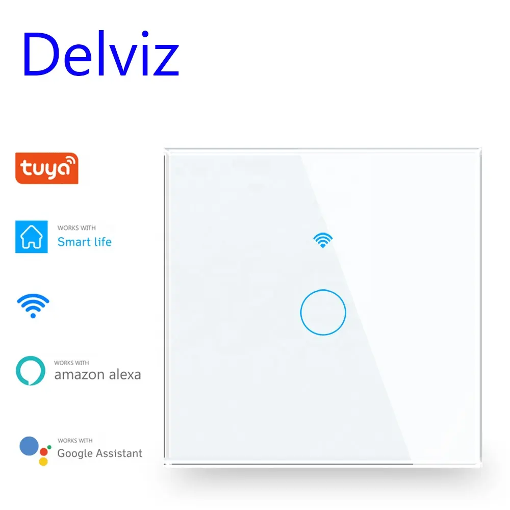 Delviz EU Standard Crystal Glass Touch Panel Remote Control Tuya Wall Switch Work With Google Alexa WIFI Wall Light Smart Switch