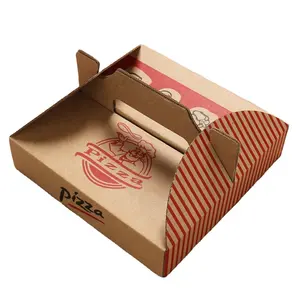 Yüksek kaliteli özel kendi logo standart boyut 7 8 9 10 11 12 inç Kraft kağıt sapı kahverengi pizza kutusu