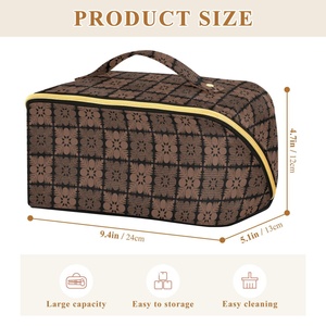 Hawaiian Custom Brown Quilted Floral Beauty Makeup Pouch Stylish Hand Travel Portable Lipstick <b>Storage</b> Cosmetic Bag for Women - Product Image 3