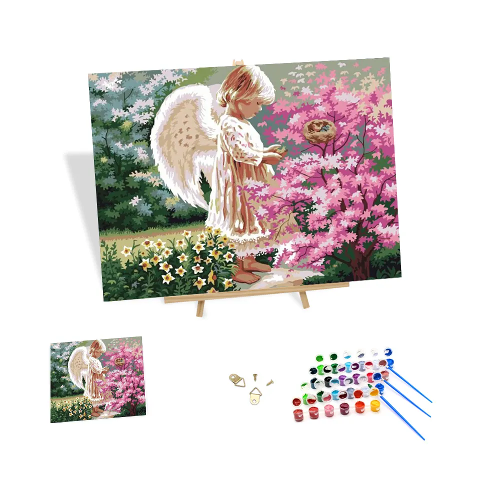 Popular 3d Oil Painting by Numbers Garden Little Angel Girl Flowers Personalized Diy Digital Paintings by Numbers
