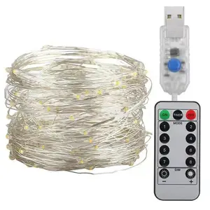 Guirlande lumineuse LED avec câble en cuivre, Rechargeable, USB, 10 pièces, pour les vacances