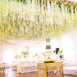 Décoration de fête de mariage, toile de fond, fleurs artificielles de glycine en soie