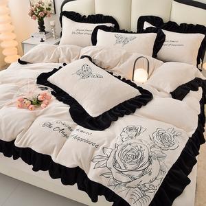 Funda de edredón de terciopelo de leche gris, sábanas de gama alta, apliques de <span class=keywords><strong>Panda</strong></span>, fundas de almohada, juego de cama - Product Image 4