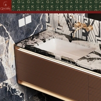 Meuble-lavabo mural GOLDKING moderne en marbre antique avec double vasque encastrée et tiroir pour projets de villas et appartements