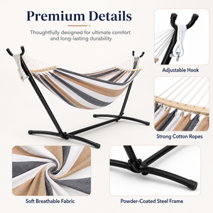 <span class=keywords><strong>Hamaca</strong></span> de Algodón Resistente para Exteriores con Soporte de Acero Independiente de 260 cm, Portátil para Patio, Jardín y Relajación en el Patio Trasero - Product Image 3