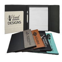 Cuaderno de cartera de lona y cuero PU Laserable-9 1/2 "X 12" con lazo para bolígrafo y ranuras para tarjetas de visita para regalos corporativos